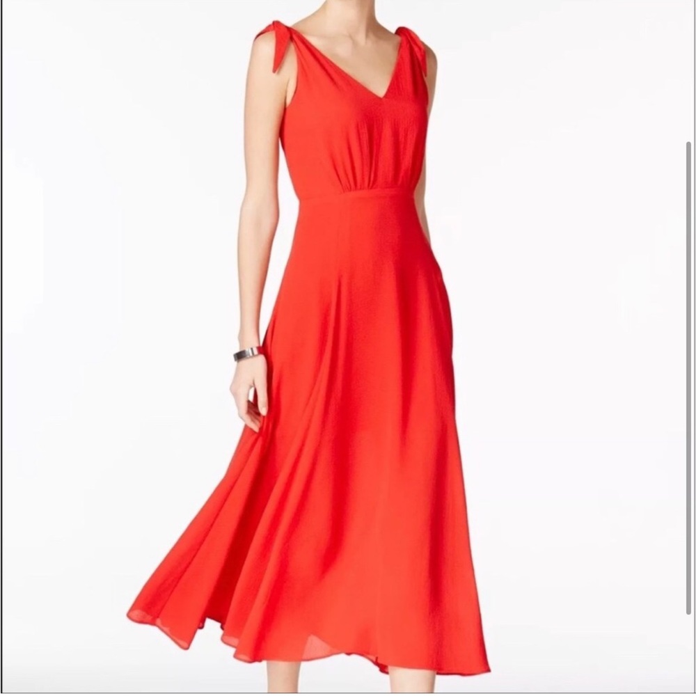 Betsy Johnson Pebble Crepe Midi Dress with Shoulder Ties in
Red Size 2 - Picture 2 of 13